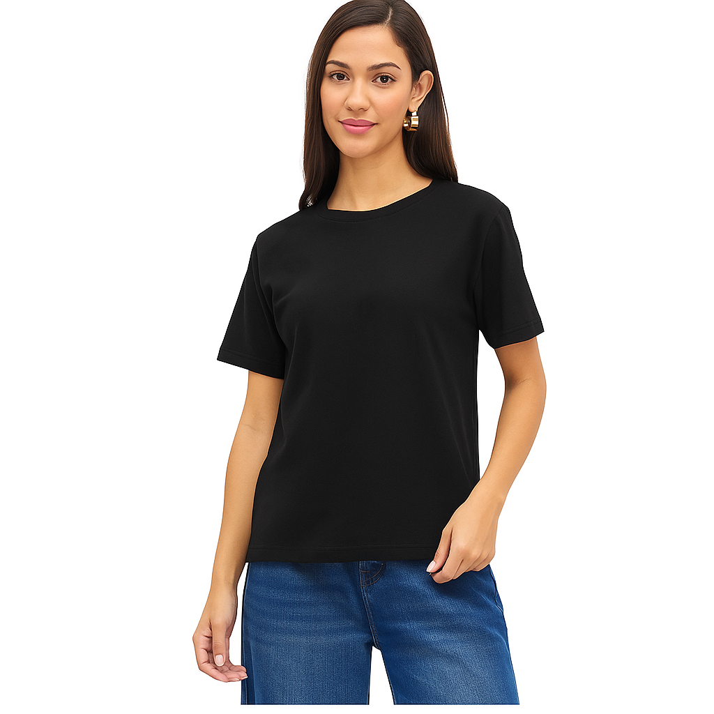 Women's Regular fit T-Shirt | Round Neck | Half Sleeves | Black |